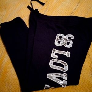 VICTORIA'S SECRET VINTAGE 86 LOVE PINK BLACK SWEATPANTS W/SILVER SEQUENCE BLING